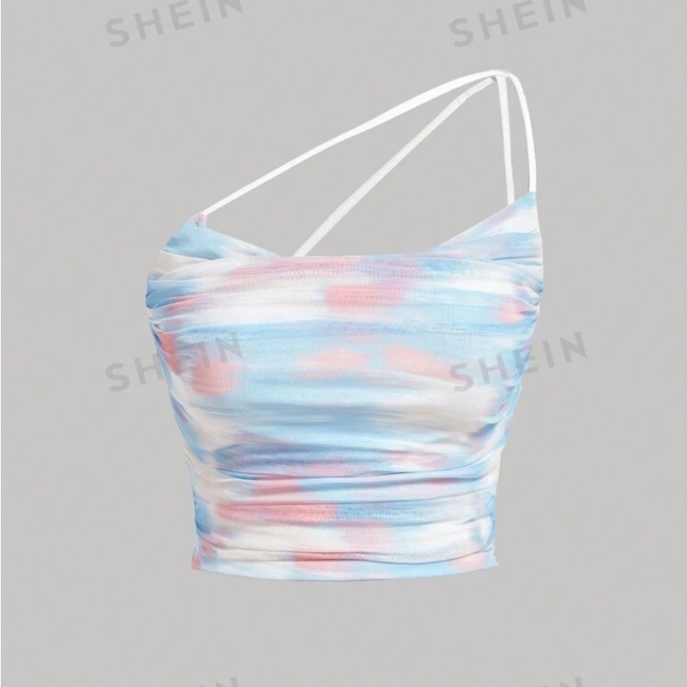 Never worn SHEIN one shoulder top pink & blue